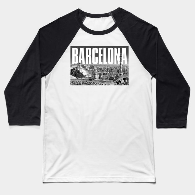 Barcelona Cityscape Baseball T-Shirt by PLAYDIGITAL2020